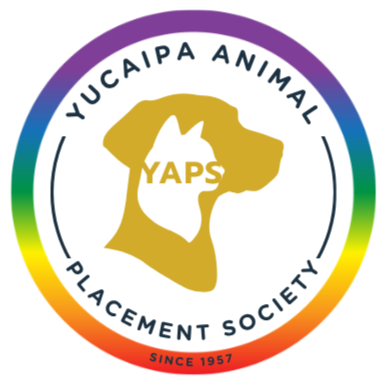 Yucaipa Animal Placement Society The Yucaipa Animal Placement Society Logo. The outline of a cat in white, in front of the outline of a dog in gold. In gold lettering, the YAPS logo is in front. The image is circled by a rainbow border and the words Yucaipa Animal Placement Society, since